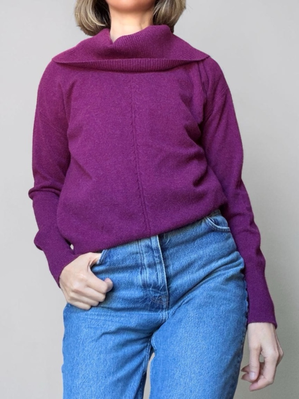 Sundance Magenta Oversized Cowl Neck Turtleneck Sweater Cashmere Small